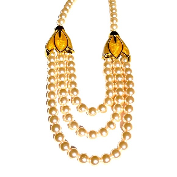 Vintage Faux Pink Pearls 3 Strand Necklace Earrings Set Art Nouveau Style - Picture 8 of 13